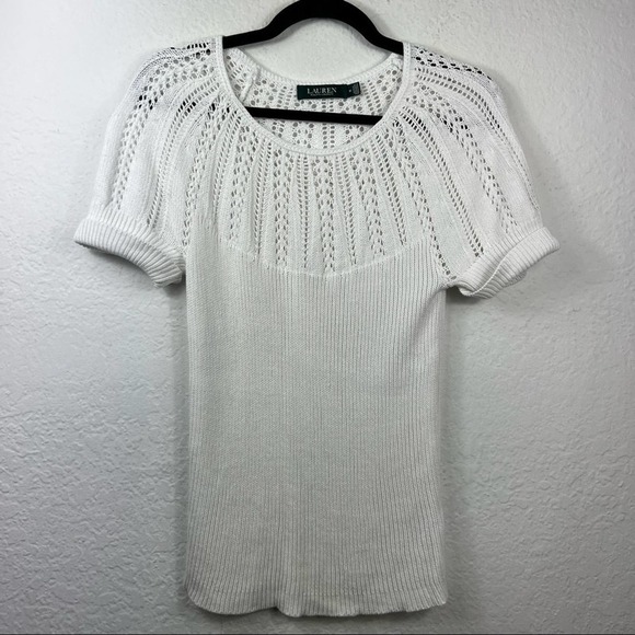 ❤️ Lauren Ralph Lauren Knit White Short Sleeve Top M - Picture 1 of 6